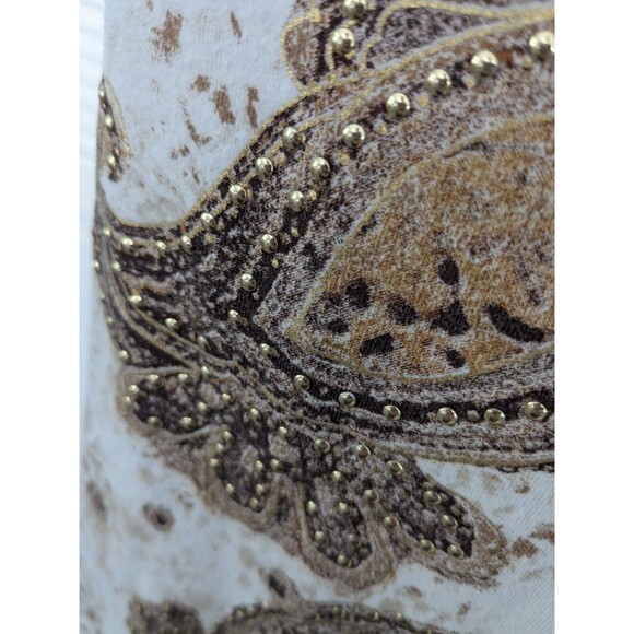 Additions By Chico Shirt Women Sz M/8 (1) Embroidery Gold Beads Fleur Blouse Top - Picture 5 of 10